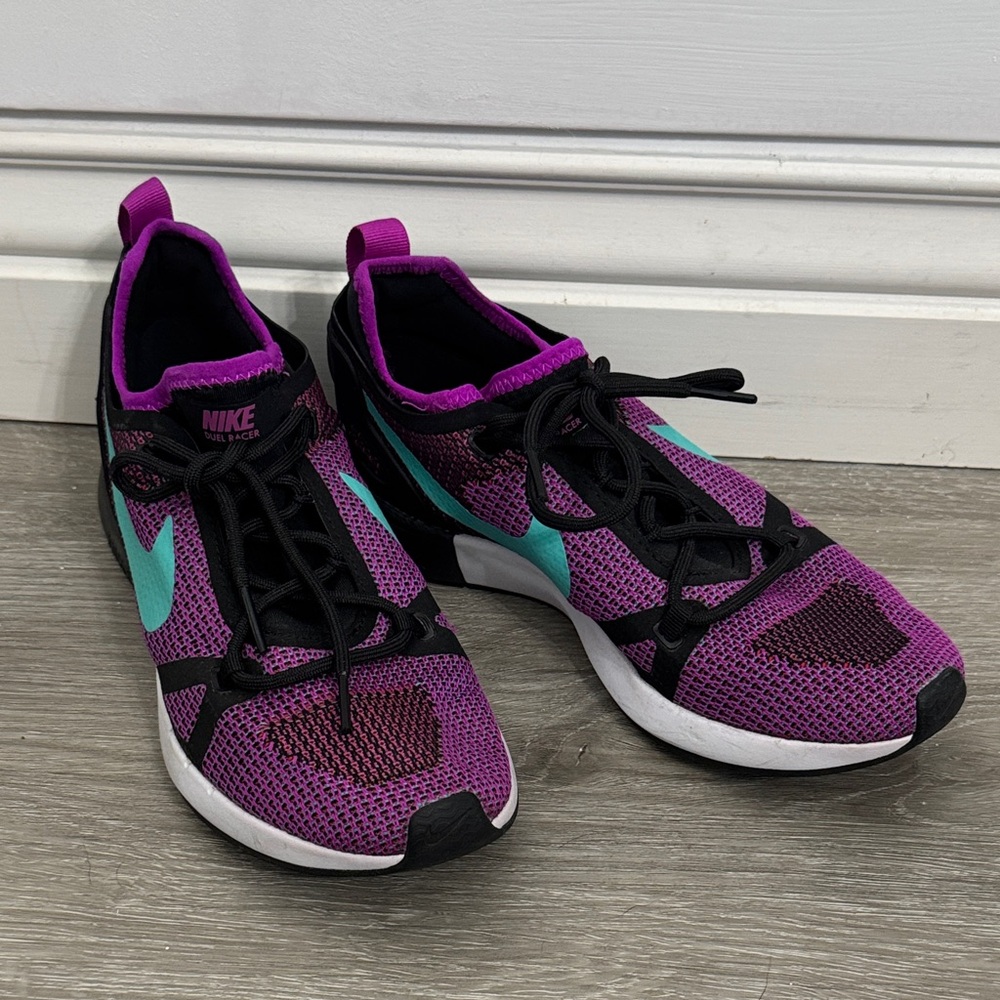 Nike Women's Purple Mesh Trainers with Teal Swoosh